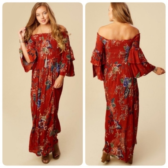 Altar’d State Merida Floral Smocked Off The Shoulder Maxi Dress Small #KA18432 - Picture 1 of 12